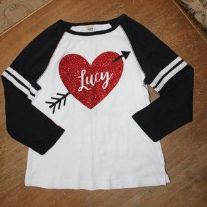 Girl's "Lucy" glitter heart baseball tee - custom